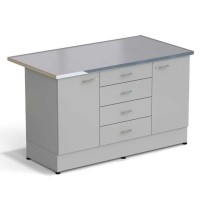 Стол-тумба ЭКРОС 1500х800х900 мм 1 дверь + 1 дверь + 4 ящика, раб. поверхность - МОНОЛИТНЫЙ КЕРАМОГРАНИТ с НС бортиком