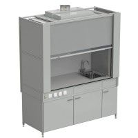 Шкаф вытяжной с коконом из стеклопластика с мойкой из НС и смесителем с электрикой 1800х820х2240 мм, раб. поверхность - LABGRADE