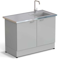 Стол-мойка ЭКРОС 1200х600х900 мм, чаша стеклопластик справа, раб. поверхность - МОНОЛИТНЫЙ КЕРАМОГРАНИТ с НС бортиком