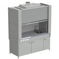 Шкаф вытяжной с коконом из стеклопластика с мойкой из НС и смесителем с электрикой 1800х820х2240 мм, раб. поверхность - МОНОЛИТНЫЙ КЕРАМОГРАНИТ