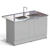Стол-мойка ЭКРОС 1500х800х900 мм, две чаши нержавеющая сталь, раб. поверхность - НЕРЖАВЕЮЩАЯ СТАЛЬ