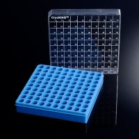 Штатив для хранения криопробирок 0,5 мл, 100 мест, поликарбонат, с крышкой, синий, Biologix, Китай