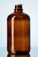 Бутыль DURAN Group 2500 мл, GL45, круглая, узкогорлая, с противопылевой крышкой и сливным кольцом, коричневое силикатное стекло