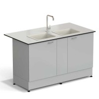 Стол-мойка ЭКРОС 1500х800х900 мм, две чаши полипропилен, раб. поверхность - LABGRADE