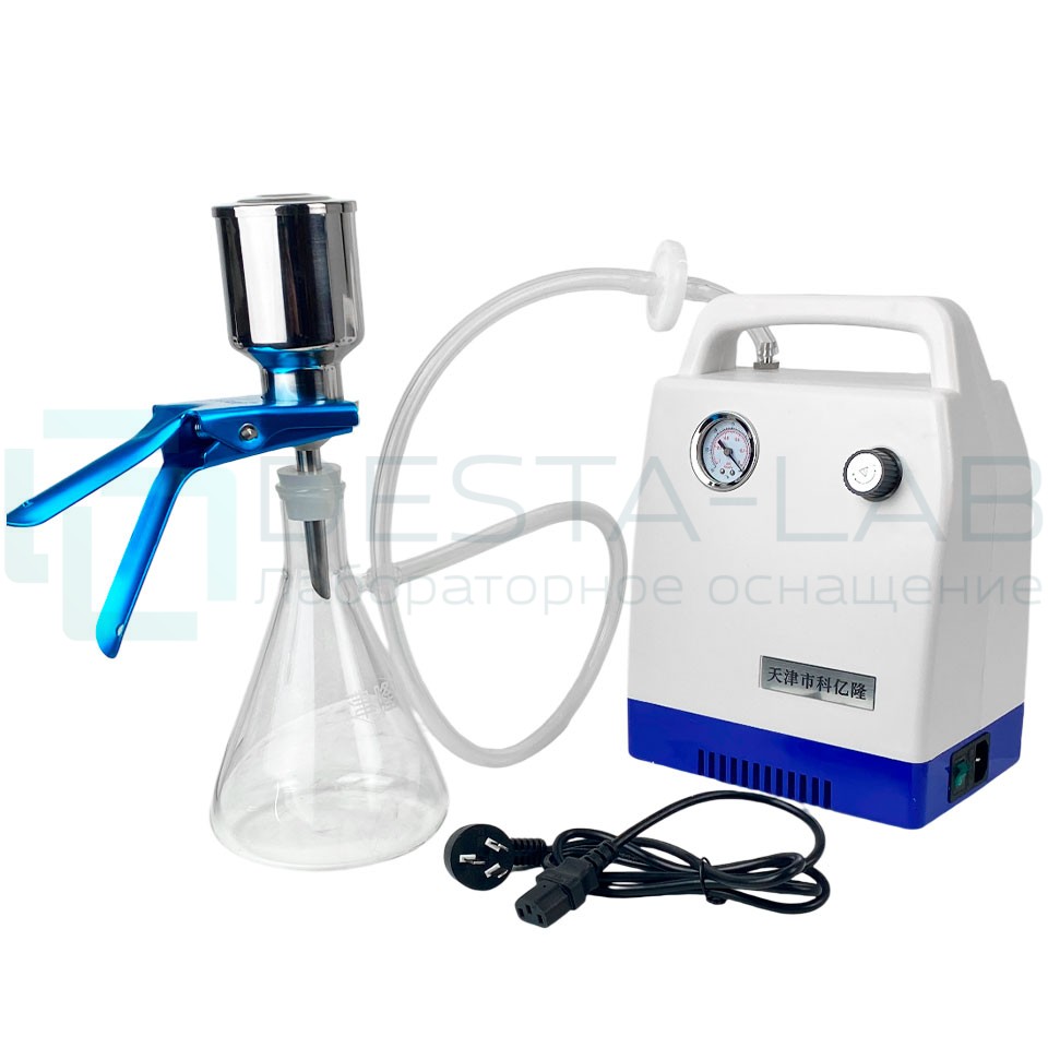 Прибор вакуумного фильтрования Stegler ПВФ-47-1 (нерж.сталь, воронка 47мм 1х300 мл, колба-ресивер 1 л, насос)