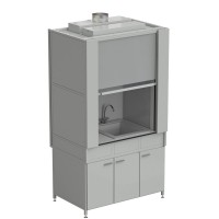 Шкаф вытяжной с коконом из стеклопластика с мойкой из СП и смесителем с ВЗБ светильником 1200х820х2240 мм, раб. поверхость- LABGRADE