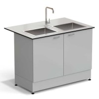 Стол-мойка ЭКРОС 1200х800х900 мм, две чаши нержавеющая сталь, раб. поверхность - LABGRADE