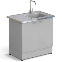 Стол-мойка ЭКРОС 900х600х900 мм, чаша стеклопластик справа, раб. поверхность - МОНОЛИТНЫЙ КЕРАМОГРАНИТ с НС бортиком