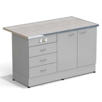 Стол-тумба ЭКРОС 1500х800х900 мм 2 двери + 3 ящика с электрикой, раб. поверхность - КЕРАМИКА с НС бортиком