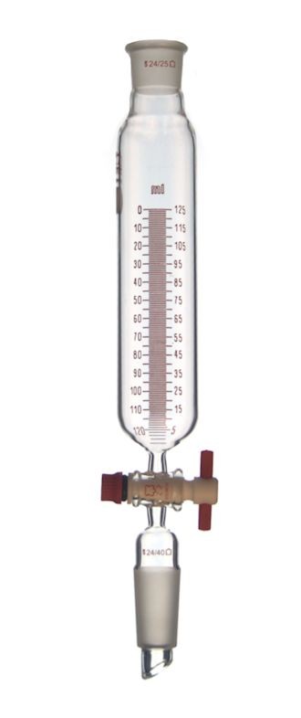 Воронка капельная цилиндрическая Kimble 125 мл, 24/25, с градуировкой, PTFE кран, без пробки, стекло