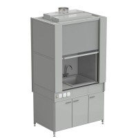 Шкаф вытяжной с коконом из стеклопластика с мойкой из СП и смесителем с электрикой 1200х820х2240 мм, раб. поверхость- LABGRADE