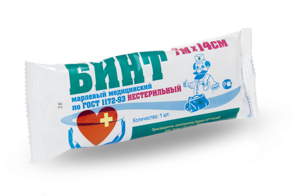 Бинт марлевый медицинский 7*14 нестерильный, инд.уп., плотность 36 г/кв.м.