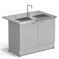 Стол-мойка ЭКРОС 1200х800х900 мм, две чаши нержавеющая сталь, раб. поверхность - МОНОЛИТНЫЙ КЕРАМОГРАНИТ с НС бортиком