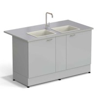 Стол-мойка ЭКРОС 1500х800х900 мм, две чаши полипропилен, раб. поверхность - МОНОЛИТНЫЙ КЕРАМОГРАНИТ с ПВХ кромкой