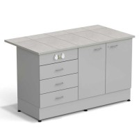 Стол-тумба ЭКРОС 1500х800х900 мм 2 двери + 3 ящика с электрикой, раб. поверхность - КЕРАМИКА с ПВХ кромкой