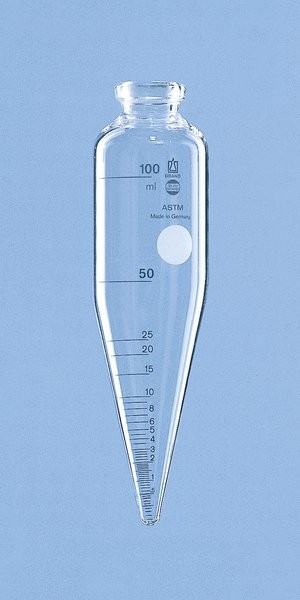 Центрифужная пробирка Brand 100 мл, по ASTM D96, макс. длина 167 мм, цилиндрическая, коническое дно, стекло