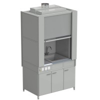 Шкаф вытяжной с коконом из стеклопластика с мойкой из СП и смесителем с электрикой 1200х820х2240 мм, раб.поверхость - МОНОЛИТНЫЙ КЕРАМОГРАНИТ