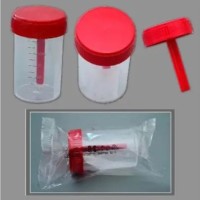 Контейнер лаб. д/взятия проб, 60 мл. с завинч. крыш. и шпателем, н/стер., п/п, FL medical, инд. уп.