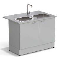 Стол-мойка ЭКРОС 1200х800х900 мм, две чаши нержавеющая сталь, раб. поверхность - МОНОЛИТНЫЙ КЕРАМОГРАНИТ с ПВХ кромкой