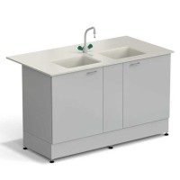 Стол-мойка ЭКРОС 1500х800х900 мм, две чаши полипропилен, раб. поверхность - ПОЛИПРОПИЛЕН