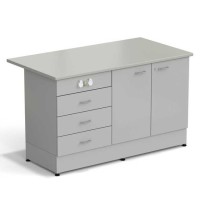 Стол-тумба ЭКРОС 1500х800х900 мм 2 двери + 3 ящика с электрикой, раб. поверхность - ЛАМИНАТ СЕРЫЙ