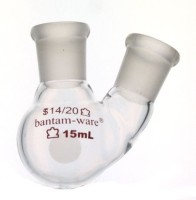 Колба двухгорлая круглодонная Kimble 15 мл, боковой шлиф 14/20 под углом к центральному 14/20, стекло