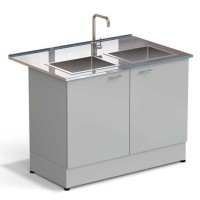 Стол-мойка ЭКРОС 1200х800х900 мм, две чаши нержавеющая сталь, раб. поверхность - НЕРЖАВЕЮЩАЯ СТАЛЬ