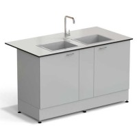 Стол-мойка ЭКРОС 1500х800х900 мм, две чаши стеклопластик, раб. поверхность - LABGRADE