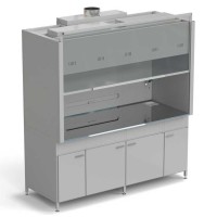 Шкаф вытяжной 2 светильника ВЗБ 2 комплекта воды 2000х900х2145 мм, раб. поверхность - НЕРЖАВЕЮЩАЯ СТАЛЬ