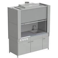 Шкаф вытяжной с коконом из стеклопластика с мойкой из СП и смесителем с электрикой 1800х820х2240 мм, раб. поверхность - МОНОЛИТНЫЙ КЕРАМОГРАНИТ