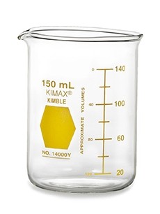 Стакан Гриффина Kimble Colorware 600 мл, низкий, с желтой градуировкой, с носиком, стекло