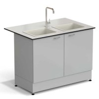 Стол-мойка ЭКРОС 1200х800х900 мм, две чаши полипропилен, раб. поверхность - LABGRADE