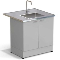 Стол-мойка ЭКРОС 900х800х900 мм, чаша нержавеющая сталь по центру, раб. поверхность - МОНОЛИТНЫЙ КЕРАМОГРАНИТ с НС бортиком