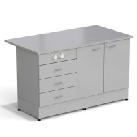 Стол-тумба ЭКРОС 1500х800х900 мм 2 двери + 3 ящика с электрикой, раб. поверхность - МОНОЛИТНЫЙ КЕРАМОГРАНИТ с ПВХ кромкой