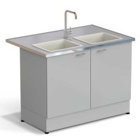 Стол-мойка ЭКРОС 1200х800х900 мм, две чаши полипропилен, раб. поверхность - МОНОЛИТНЫЙ КЕРАМОГРАНИТ с НС бортиком