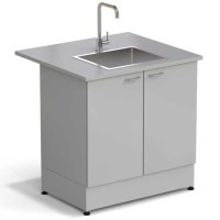 Стол-мойка ЭКРОС 900х800х900 мм, чаша нержавеющая сталь по центру, раб. поверхность - МОНОЛИТНЫЙ КЕРАМОГРАНИТ с ПВХ кромкой