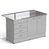 Стол-тумба ЭКРОС 1500х800х900 мм 2 двери + 3 ящика с электрикой, раб. поверхность - НЕРЖАВЕЮЩАЯ СТАЛЬ
