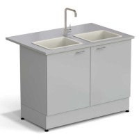 Стол-мойка ЭКРОС 1200х800х900 мм, две чаши полипропилен, раб. поверхность - МОНОЛИТНЫЙ КЕРАМОГРАНИТ с ПВХ кромкой