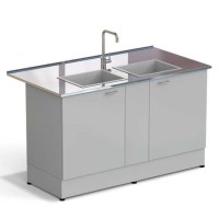 Стол-мойка ЭКРОС 1500х800х900 мм, две чаши стеклопластик, раб. поверхность - НЕРЖАВЕЮЩАЯ СТАЛЬ