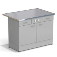 Стол-тумба ЭКРОС 1200х800х900 мм 2 двери + 2 ящика с электрикой, раб. поверхность - МОНОЛИТНЫЙ КЕРАМОГРАНИТ с НС бортиком