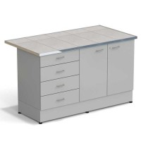 Стол-тумба ЭКРОС 1500х800х900 мм 2 двери + 4 ящика, раб. поверхность - КЕРАМИКА с НС бортиком