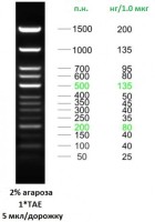ДНК-маркер Step 50plus, 13 фрагментов от 50 до 1500 п.н., готовый к применению, 0,1 мг/мл, Диаэм