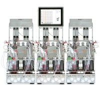 Биореактор бактериальный, стеклянные сосуды 0,4 л, 0,75 л или 1,4 л (на выбор), два сосуда для параллельного культивирования, контроль 24 параметров, Multifors 2, Infors