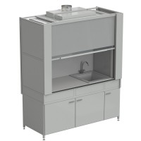 Шкаф вытяжной с коконом из стекопластика с мойкой из СП и смесителем с ВЗБ светильником 1800х820х2240 мм, раб.поверхость- LABGRADE