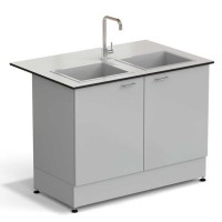 Стол-мойка ЭКРОС 1200х800х900 мм, две чаши стеклопластик, раб. поверхность - LABGRADE