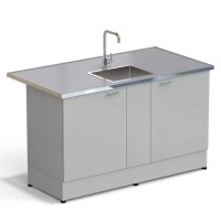 Стол-мойка ЭКРОС 1500х800х900 мм, чаша нержавеющая сталь по центру, раб. поверхность - МОНОЛИТНЫЙ КЕРАМОГРАНИТ с НС бортиком