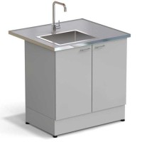 Стол-мойка ЭКРОС 900х800х900 мм, чаша нержавеющая сталь слева, раб. поверхность - МОНОЛИТНЫЙ КЕРАМОГРАНИТ с НС бортиком