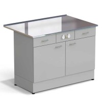Стол-тумба ЭКРОС 1200х800х900 мм 2 двери + 2 ящика с электрикой, раб. поверхность - НЕРЖАВЕЮЩАЯ СТАЛЬ