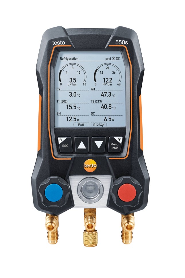 testo 550s Комплект 3 с заправочными шлангами - Умный цифровой манометрический коллектор, смарт-зонды зажимы температуры и набор из трёх заправочных шлангов