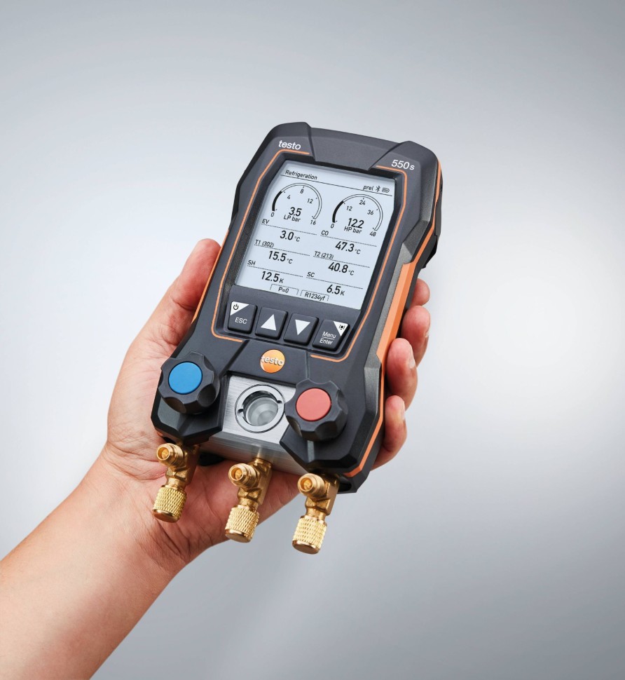 testo 550s Комплект 3 с заправочными шлангами - Умный цифровой манометрический коллектор, смарт-зонды зажимы температуры и набор из трёх заправочных шлангов